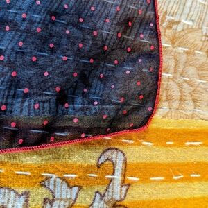 Vintage Blue Sheer Square Scarf with Red Polka Dots